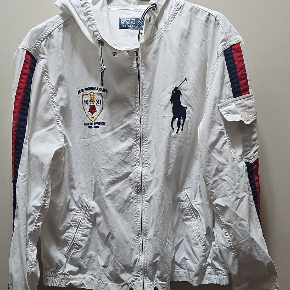 Polo by Ralph Lauren White Windbreaker with Navy and Red Stripes